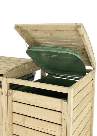 Charles Bentley FSC Triple Wooden Bin Store Wheelie Bin Storage Unit Lifting Lid