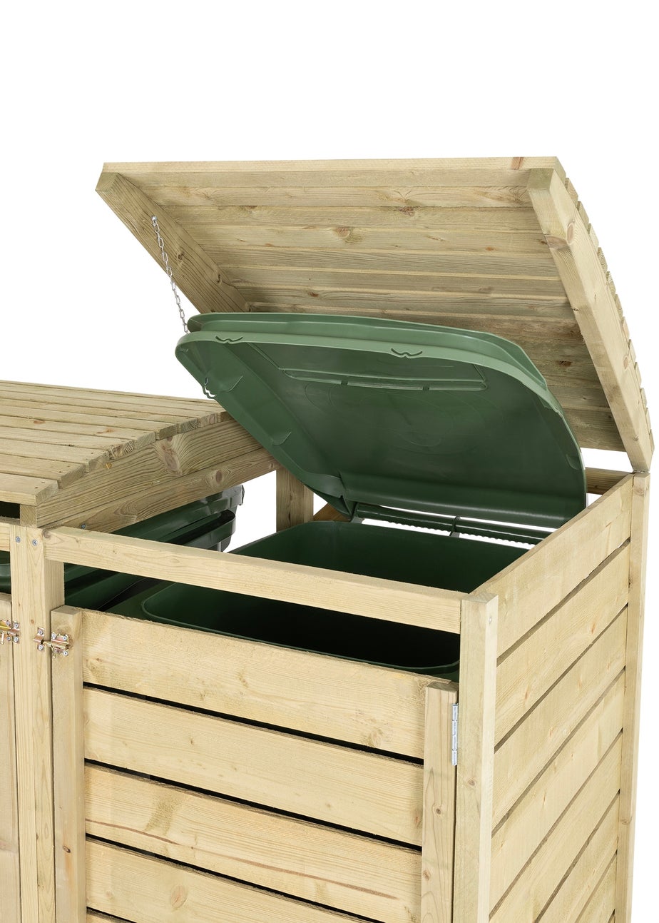 Charles Bentley FSC Triple Wooden Bin Store Wheelie Bin Storage Unit Lifting Lid