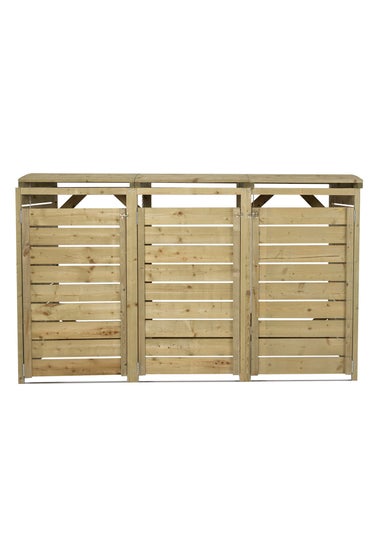 Charles Bentley FSC Triple Wooden Bin Store Wheelie Bin Storage Unit Lifting Lid