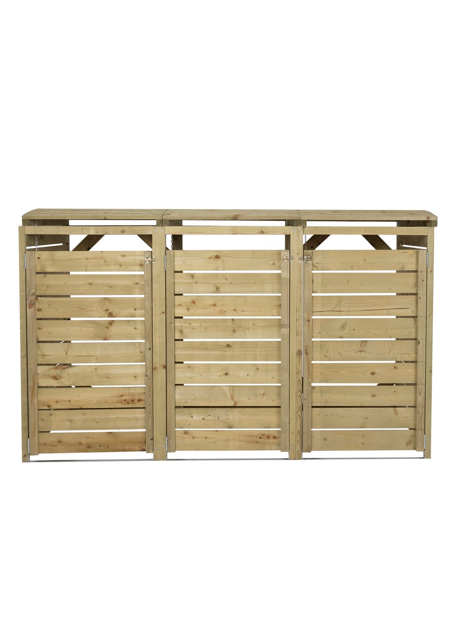 Charles Bentley FSC Triple Wooden Bin Store Wheelie Bin Storage Unit Lifting Lid