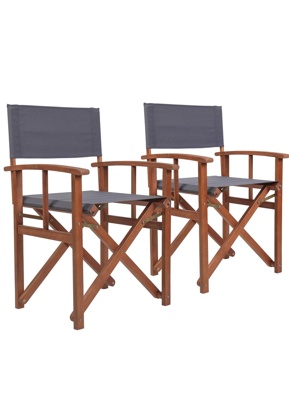 Charles Bentley FSC Wooden Pair of Folding Directors Chairs Grey Pop-Up Garden
