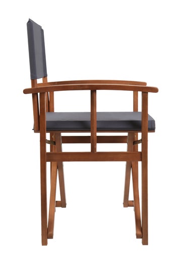 Charles Bentley FSC Wooden Pair of Folding Directors Chairs Grey Pop-Up Garden