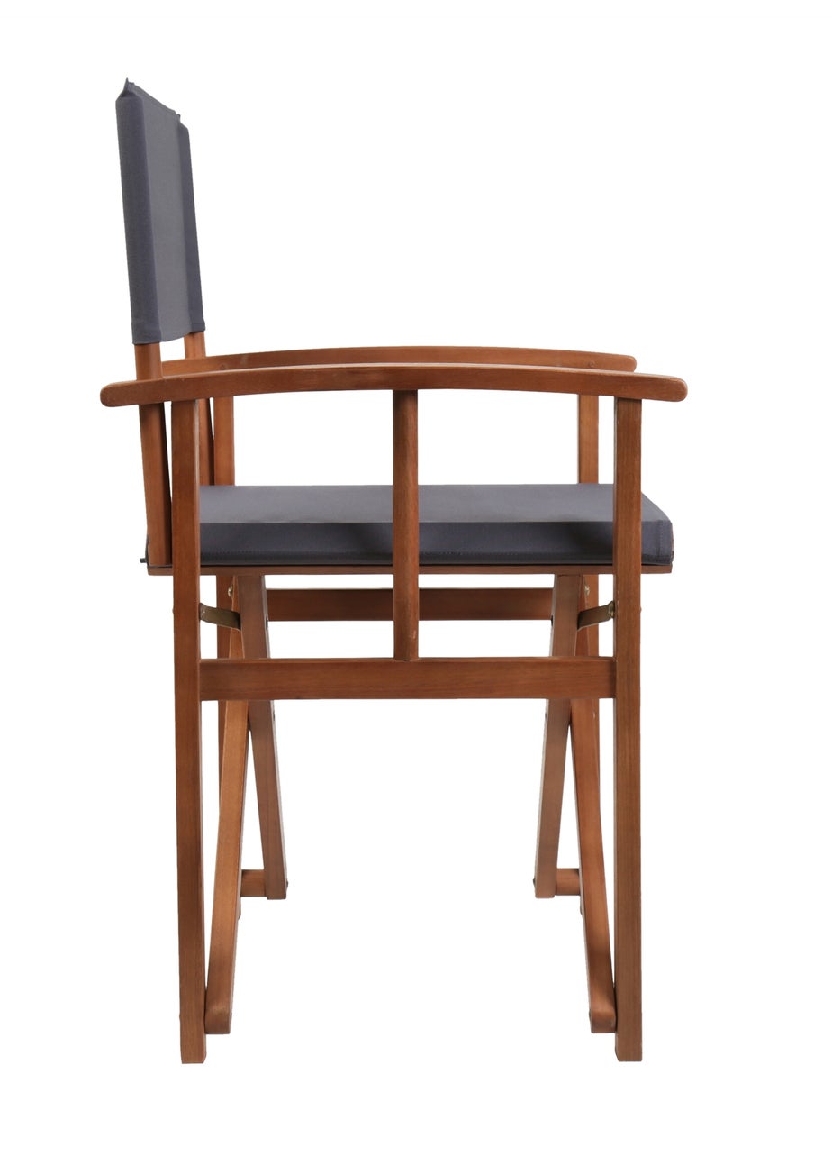 Charles Bentley FSC Wooden Pair of Folding Directors Chairs Grey Pop-Up Garden