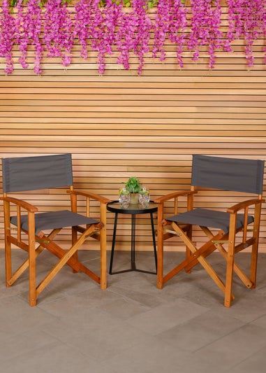 Charles Bentley FSC Wooden Pair of Folding Directors Chairs Grey Pop-Up Garden