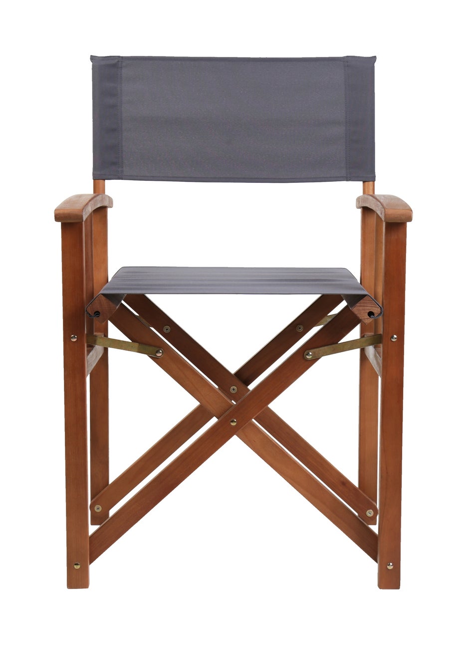 Charles Bentley FSC Wooden Pair of Folding Directors Chairs Grey Pop-Up Garden