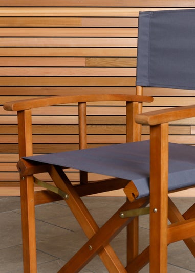 Charles Bentley FSC Wooden Pair of Folding Directors Chairs Grey Pop-Up Garden