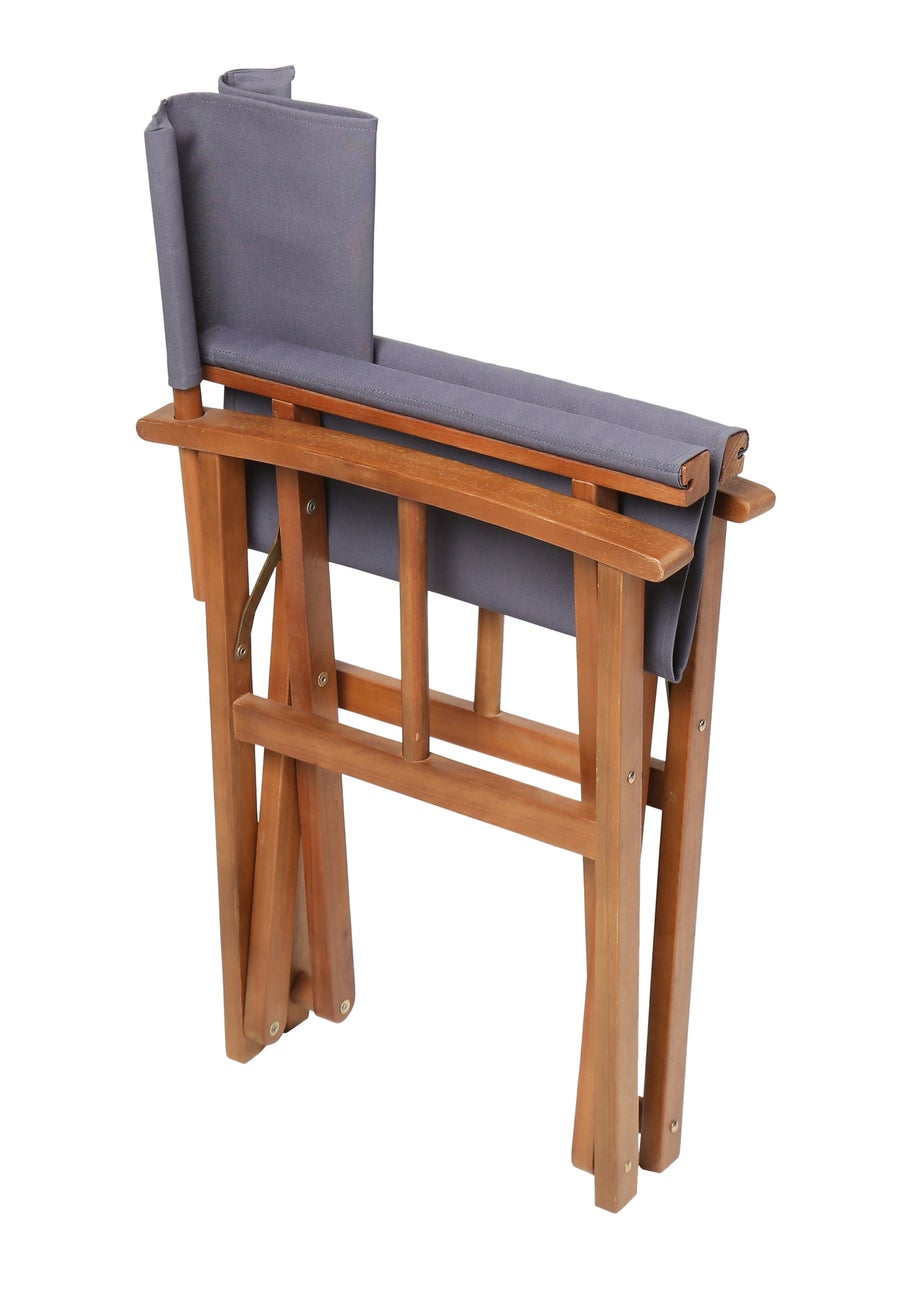 Charles Bentley FSC Wooden Pair of Folding Directors Chairs Grey Pop-Up Garden