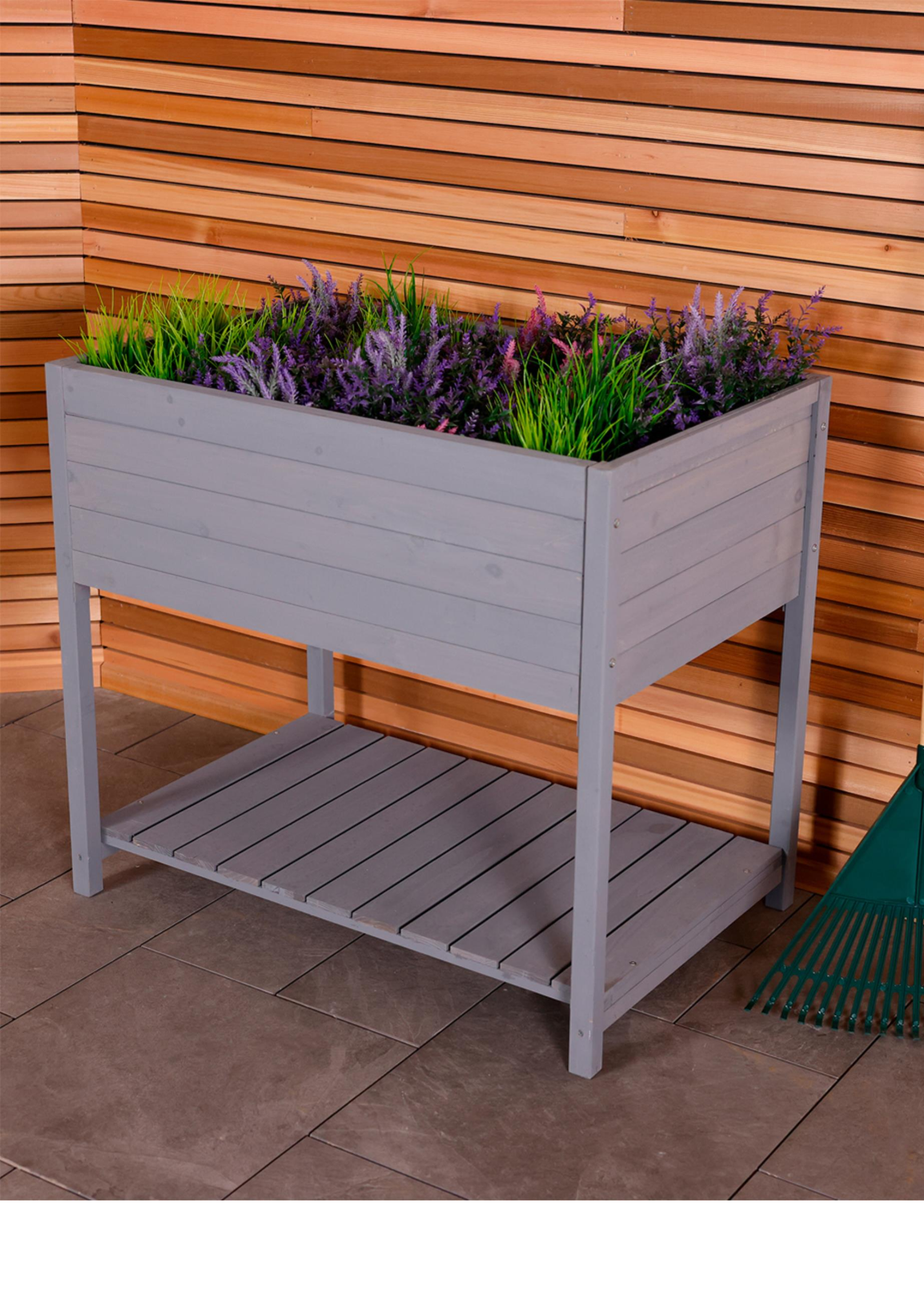 Charles Bentley Wooden Planter Raised Box with Shelf Herb Plant Box