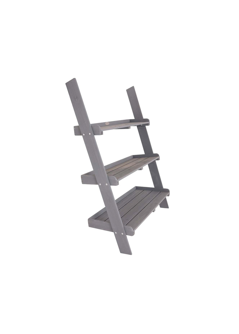 Charles Bentley FSC Wide Wooden Ladder Planter Grey 3 Shelves (H110cm x D33cm x W79cm)