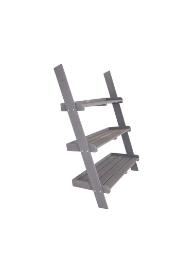 Charles Bentley FSC Wide Wooden Ladder Planter Grey 3 Shelves (H110cm x D33cm x W79cm)