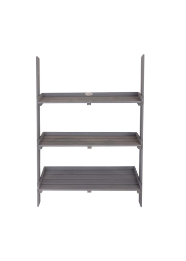 Charles Bentley FSC Wide Wooden Ladder Planter Grey 3 Shelves (H110cm x D33cm x W79cm)