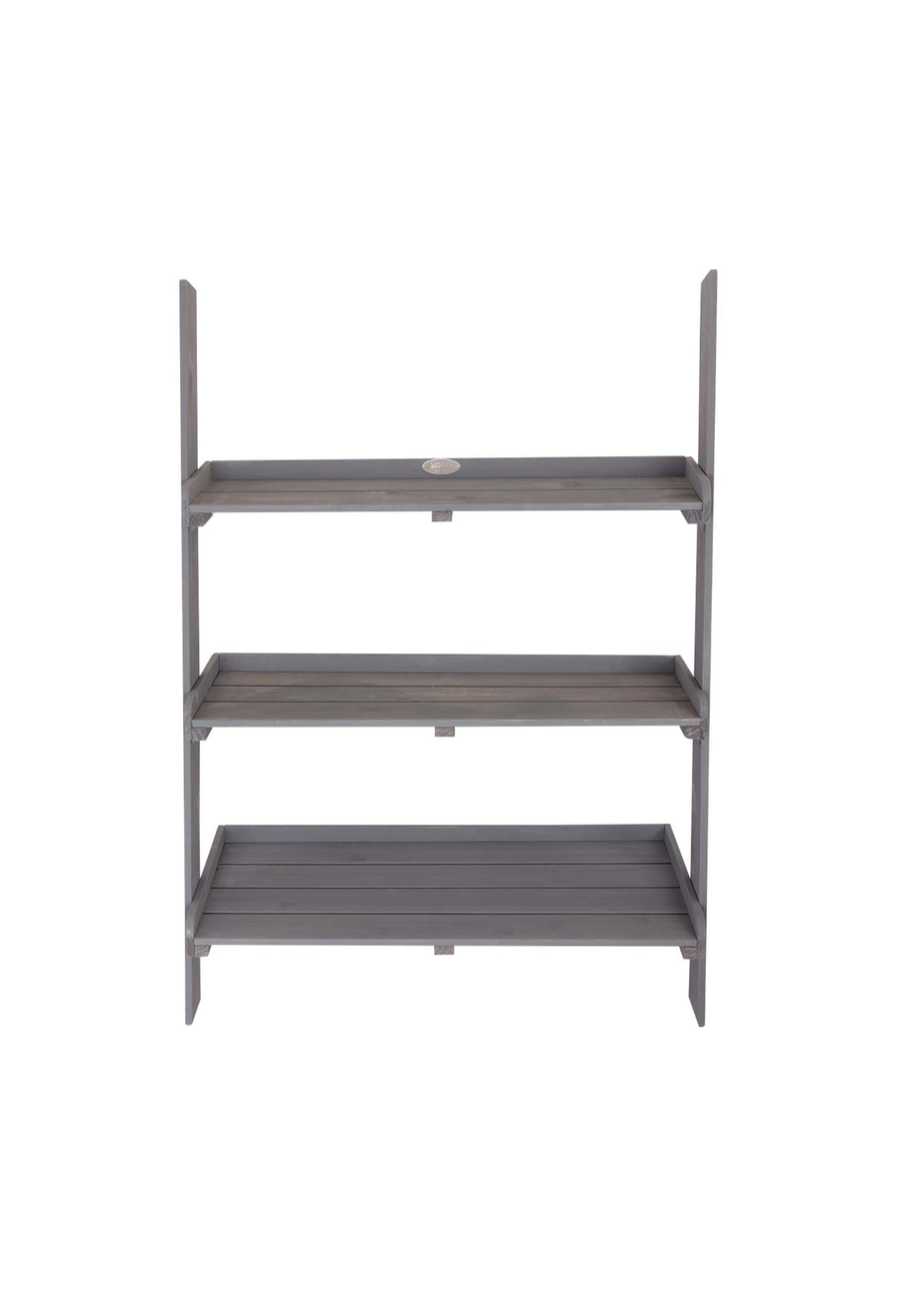 Charles Bentley FSC Wide Wooden Ladder Planter Grey 3 Shelves (H110cm x D33cm x W79cm)