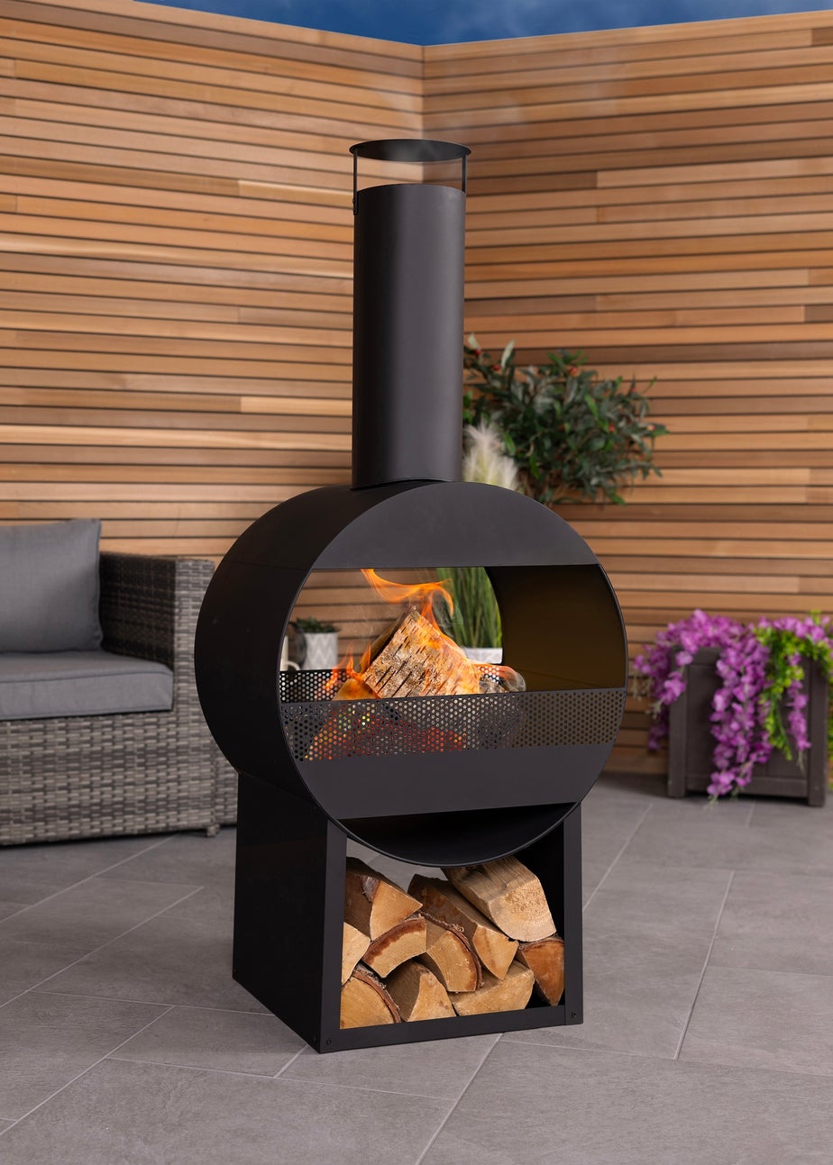 Charles Bentley Black Powder Coated Steel Modern Patio Heater Chimenea