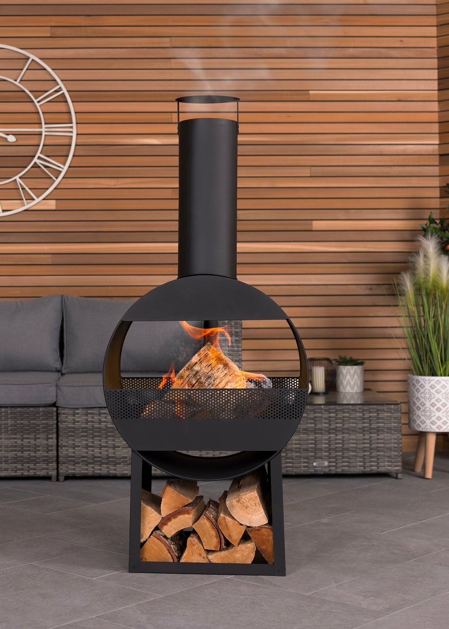 Charles Bentley Black Powder Coated Steel Modern Patio Heater Chimenea