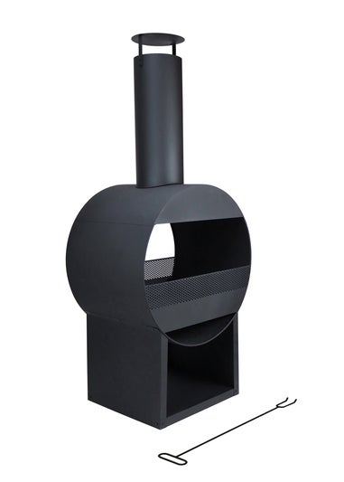 Charles Bentley Black Powder Coated Steel Modern Patio Heater Chimenea