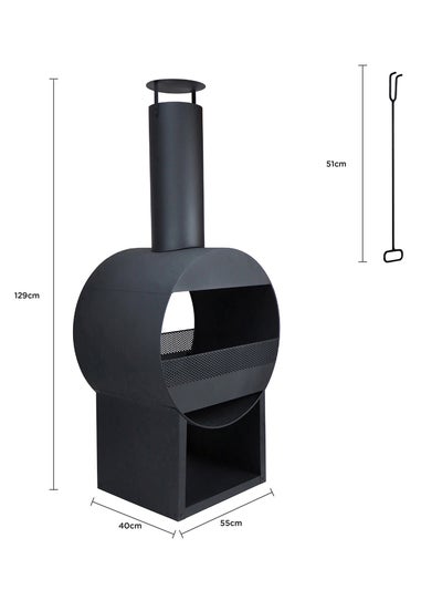 Charles Bentley Black Powder Coated Steel Modern Patio Heater Chimenea