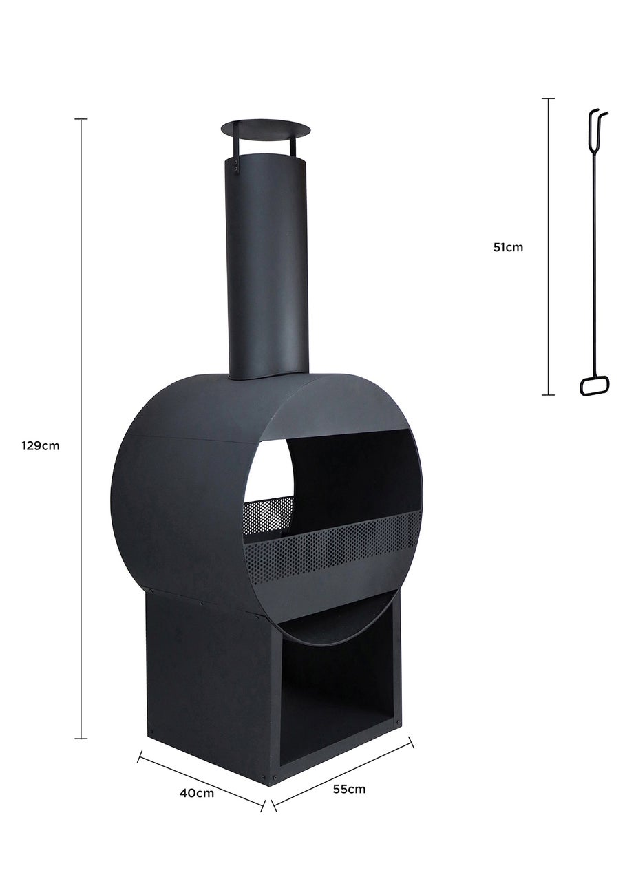 Charles Bentley Black Powder Coated Steel Modern Patio Heater Chimenea