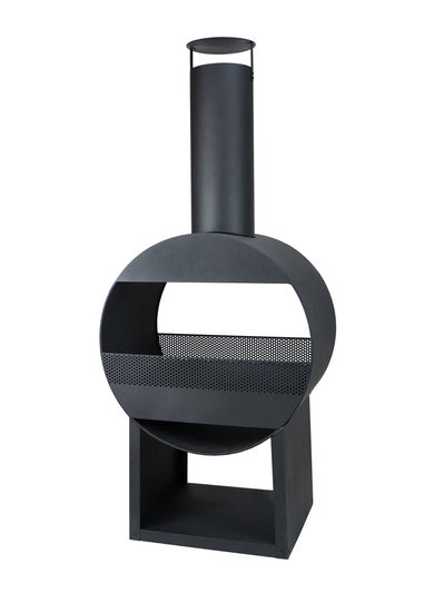 Charles Bentley Black Powder Coated Steel Modern Patio Heater Chimenea