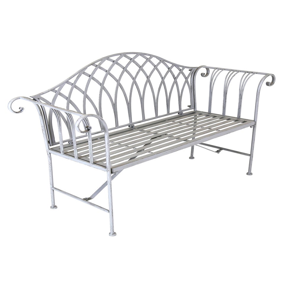 Charles Bentley Decorative Wrought Iron Outdoor Rustic Bench Grey