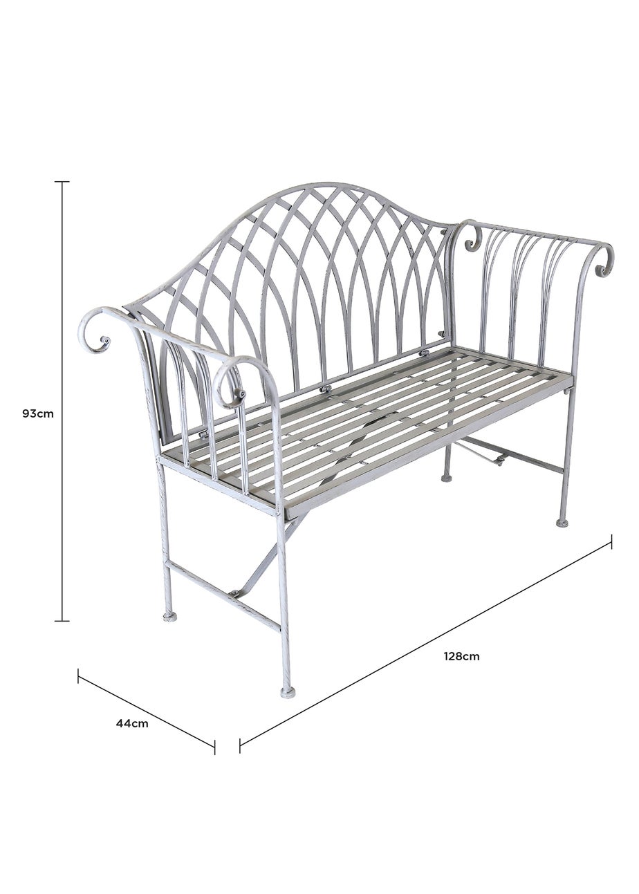 Charles Bentley Decorative Wrought Iron Outdoor Rustic Bench Grey