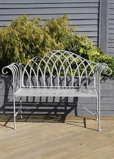 Charles Bentley Decorative Wrought Iron Outdoor Rustic Bench Grey