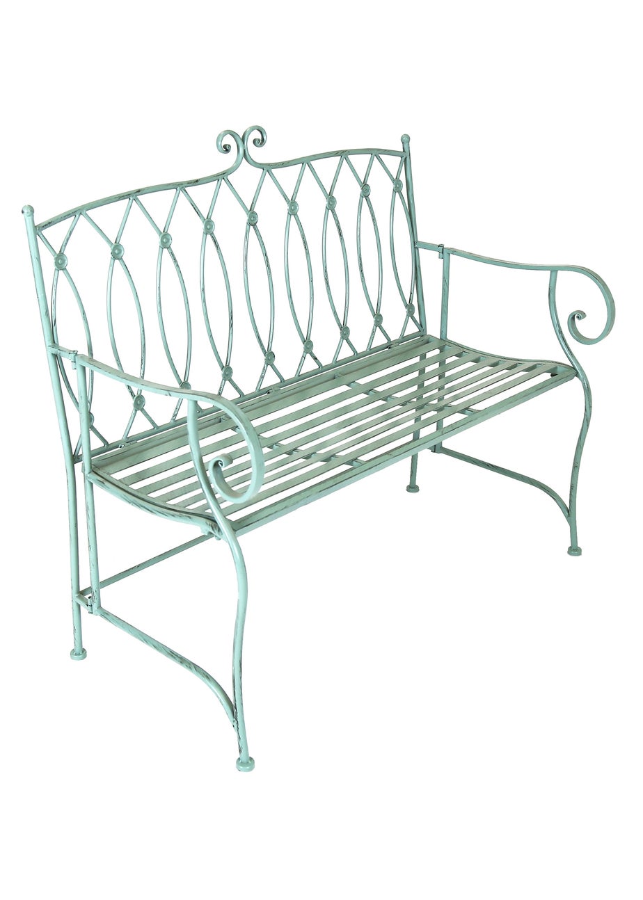 Charles Bentley Decorative Wrought Iron Outdoor Rustic Bench Green
