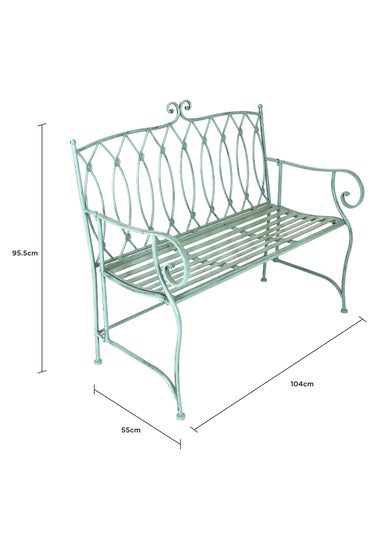 Charles Bentley Decorative Wrought Iron Outdoor Rustic Bench Green