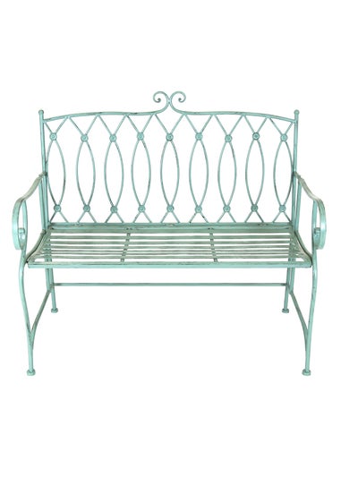 Charles Bentley Decorative Wrought Iron Outdoor Rustic Bench Green