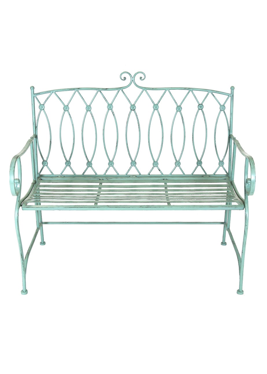 Charles Bentley Decorative Wrought Iron Outdoor Rustic Bench Green