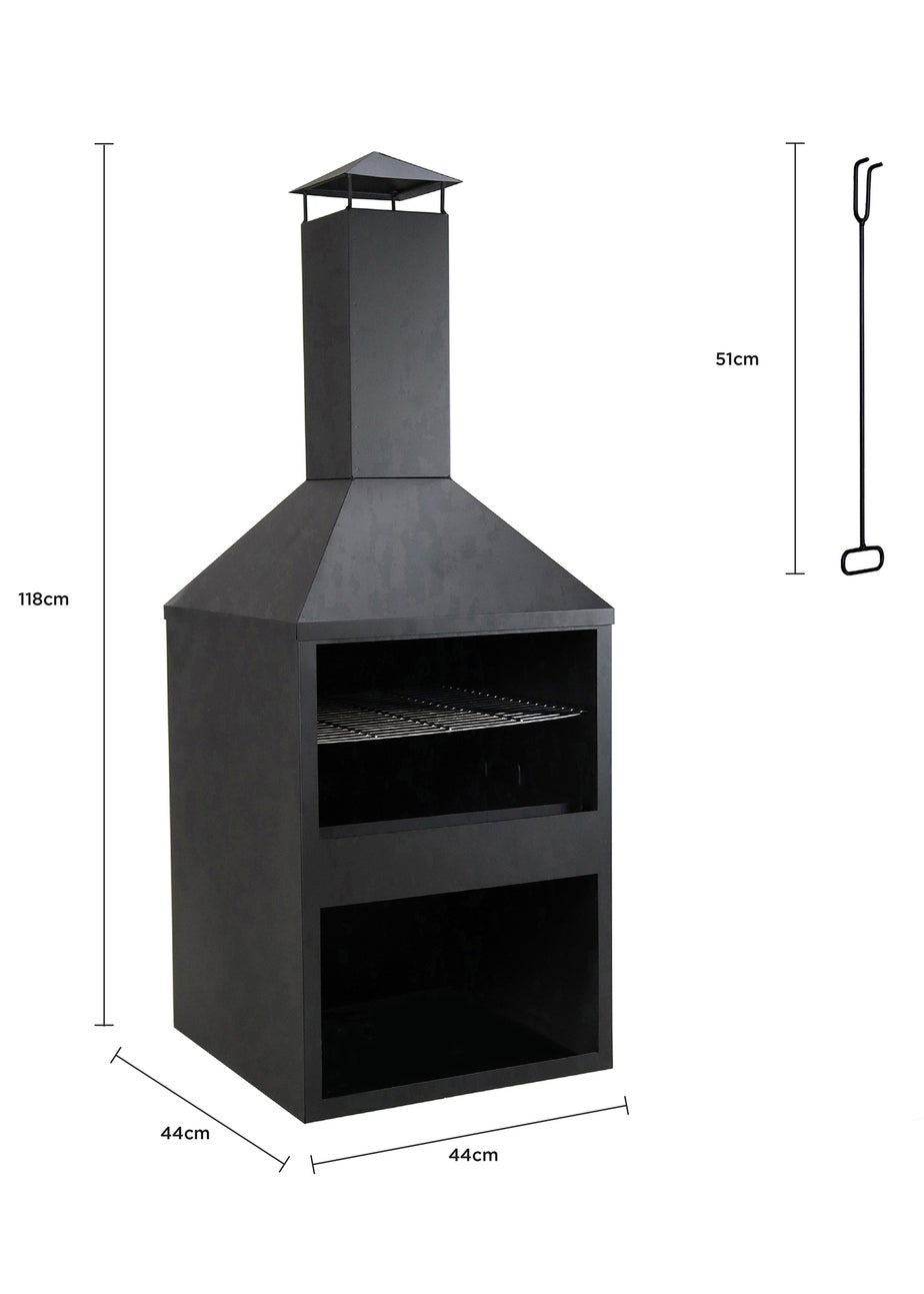 Charles Bentley Black Powder Coated Steel 118cm BBQ & Chimenea (H118cm x W44cm x D44cm)