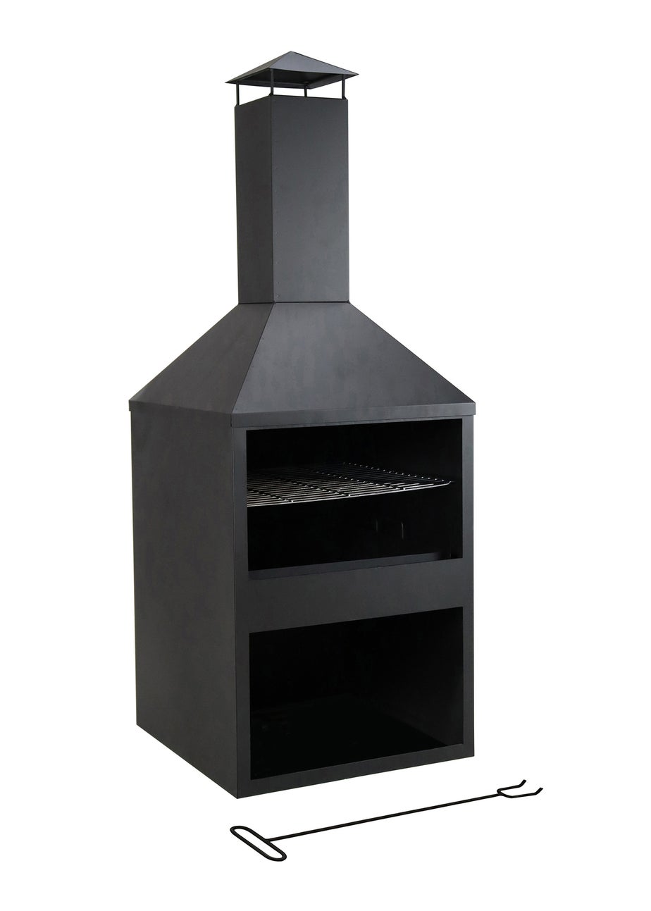 Charles Bentley Black Powder Coated Steel 118cm BBQ & Chimenea (H118cm x W44cm x D44cm)