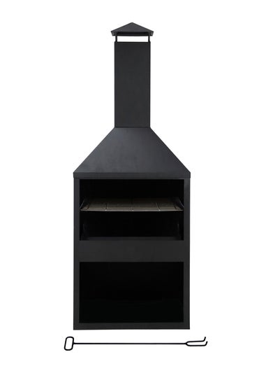 Charles Bentley Black Powder Coated Steel 118cm BBQ & Chimenea (H118cm x W44cm x D44cm)
