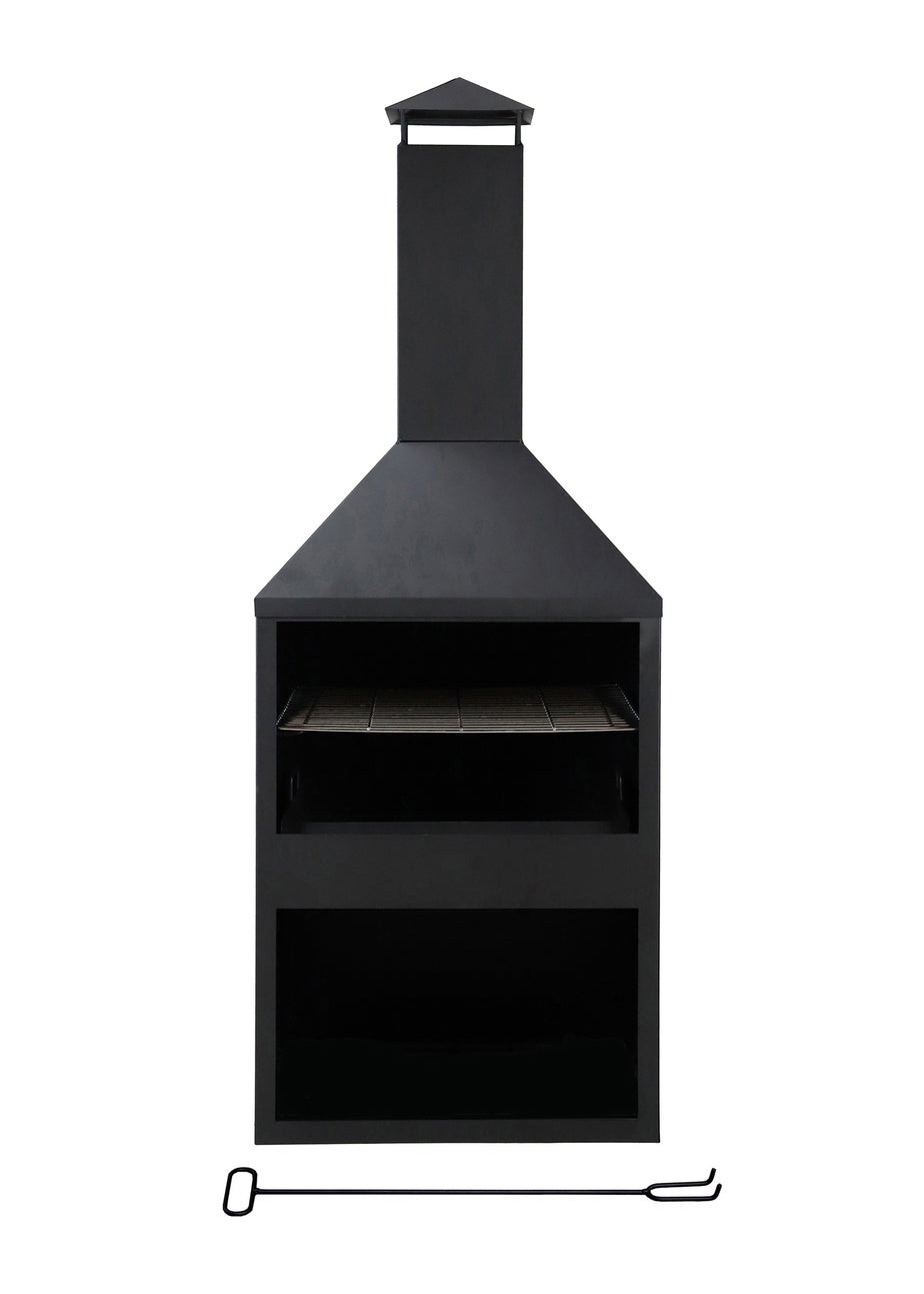 Charles Bentley Black Powder Coated Steel 118cm BBQ & Chimenea (H118cm x W44cm x D44cm)