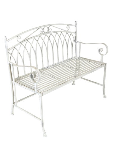 Charles Bentley Wrought Iron Feminine Bench Antique White (H89cm x L104.5cm x W54cm)