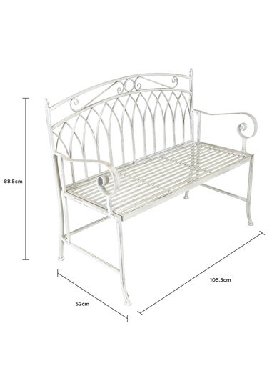 Charles Bentley Wrought Iron Feminine Bench Antique White (H89cm x L104.5cm x W54cm)