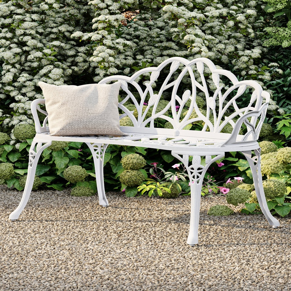 Charles Bentley White Tulip Cast Aluminium Metal 2 Seats Garden