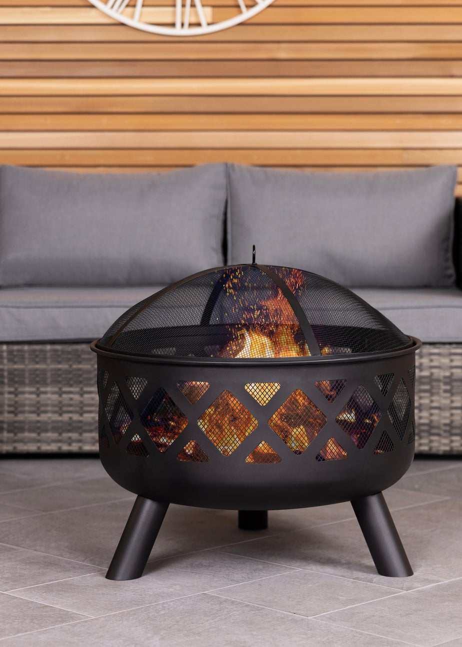 Charles Bentley Round Black Fire Pit (H58cm x W61cm x D61cm)