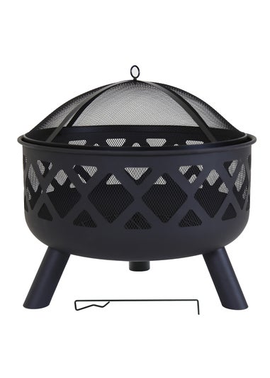 Charles Bentley Round Black Fire Pit (H58cm x W61cm x D61cm)