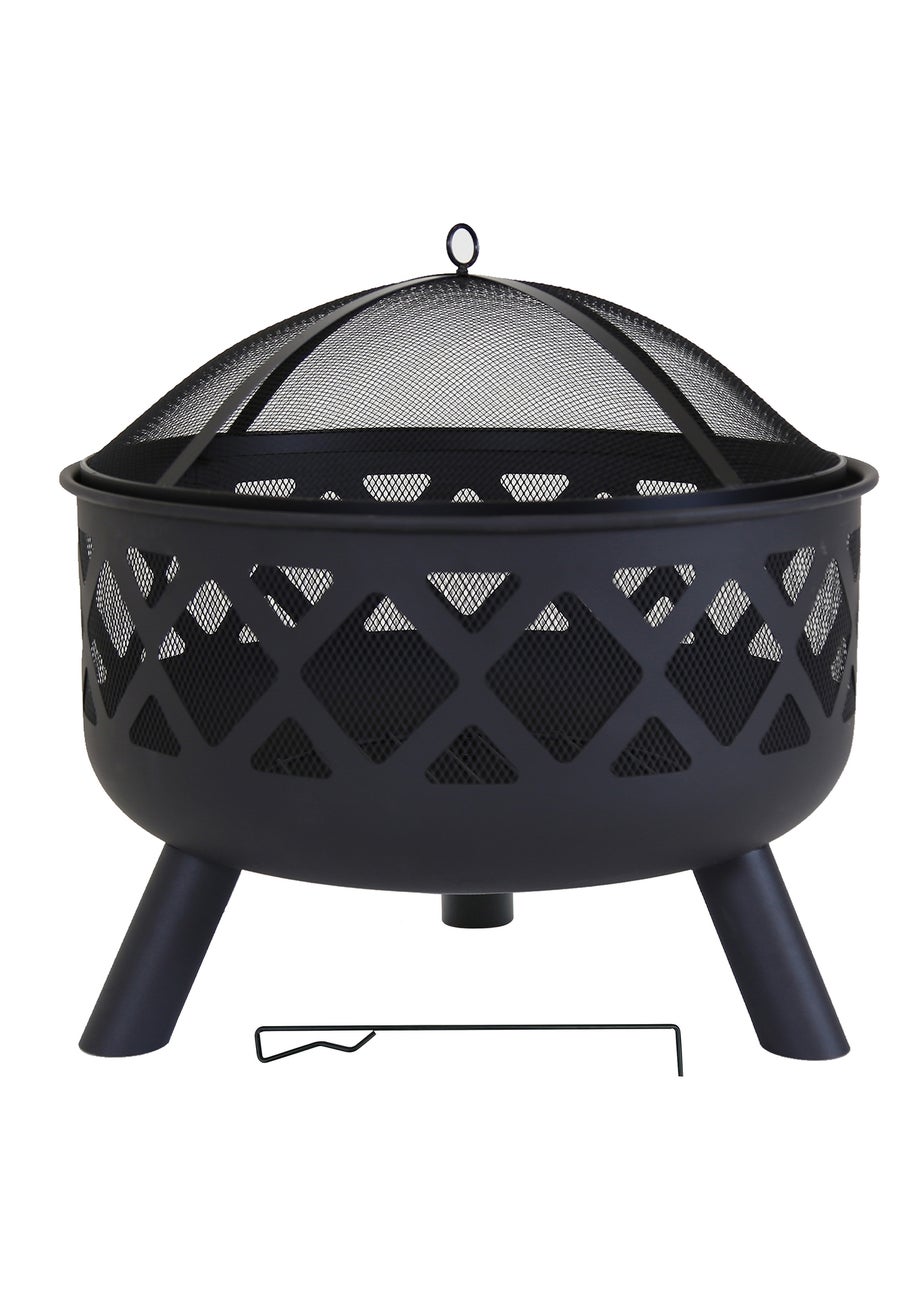 Charles Bentley Round Black Fire Pit (H58cm x W61cm x D61cm)