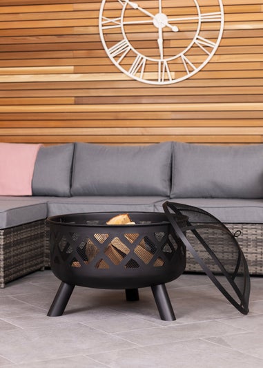 Charles Bentley Round Black Fire Pit (H58cm x W61cm x D61cm)