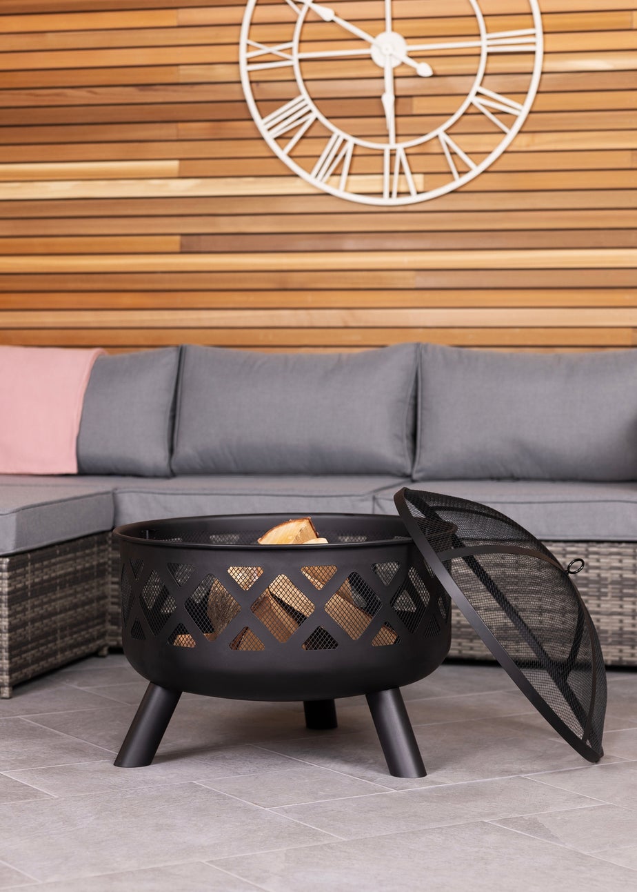 Charles Bentley Round Black Fire Pit (H58cm x W61cm x D61cm)