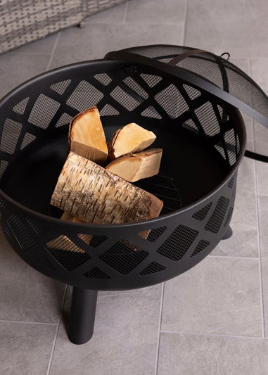 Charles Bentley Round Black Fire Pit (H58cm x W61cm x D61cm)