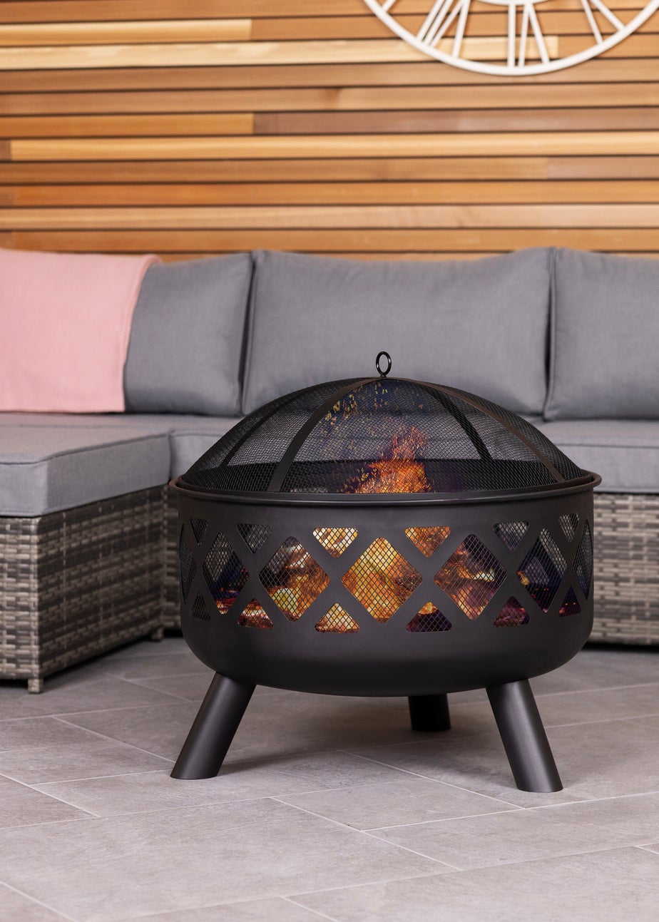 Charles Bentley Round Black Fire Pit (H58cm x W61cm x D61cm)