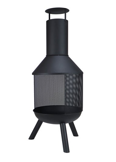 Charles Bentley Round Black Powder Coated Steel Modern Chimenea (H116cm x W44.5cm x D44.5cm)