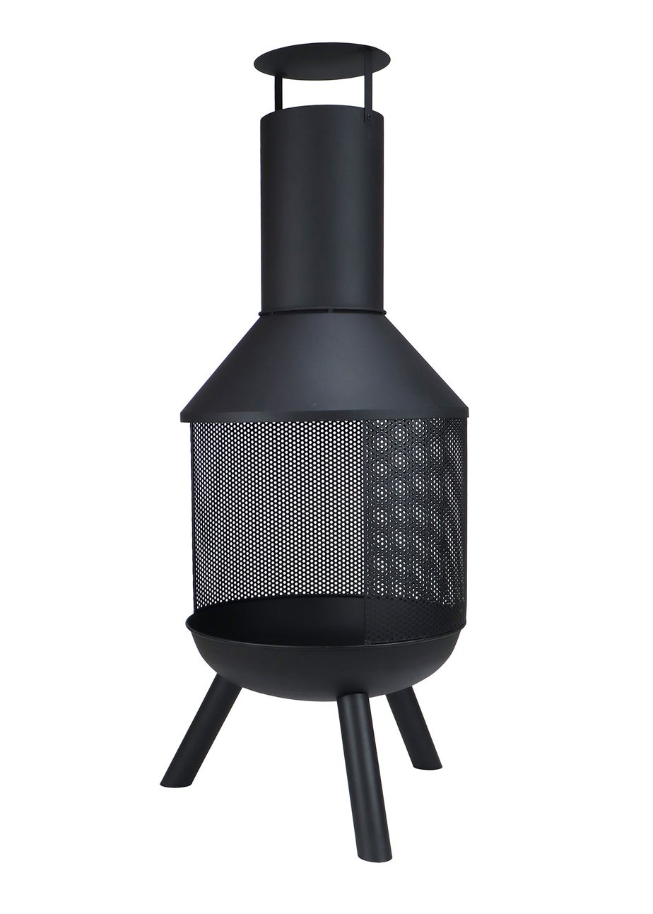Charles Bentley Round Black Powder Coated Steel Modern Chimenea (H116cm x W44.5cm x D44.5cm)