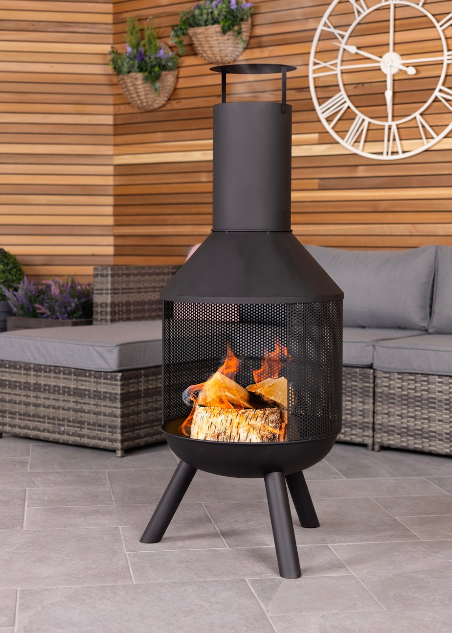 Charles Bentley Round Black Powder Coated Steel Modern Chimenea (H116cm x W44.5cm x D44.5cm)