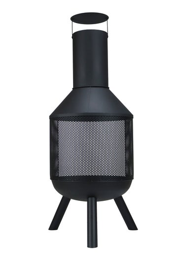 Charles Bentley Round Black Powder Coated Steel Modern Chimenea (H116cm x W44.5cm x D44.5cm)