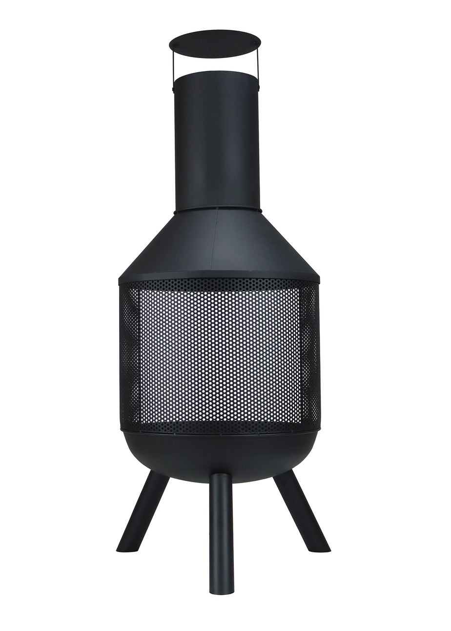 Charles Bentley Round Black Powder Coated Steel Modern Chimenea (H116cm x W44.5cm x D44.5cm)
