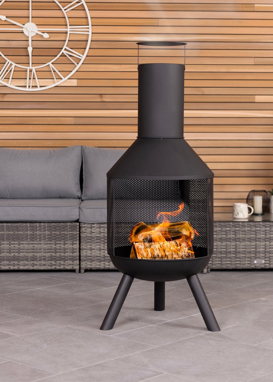 Charles Bentley Round Black Powder Coated Steel Modern Chimenea (H116cm x W44.5cm x D44.5cm)