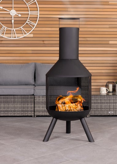 Charles Bentley Round Black Powder Coated Steel Modern Chimenea (H116cm x W44.5cm x D44.5cm)